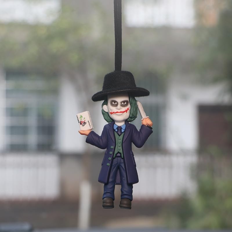 Image of YOURKARTS Comic Villain Upside Down Hanging Car Ornament Unique Dashboard Toy Quirky Interior Car Decoration Gift Idea for Fans Collectible PVC Figure for Mirror (Hanging Joker with Knife)