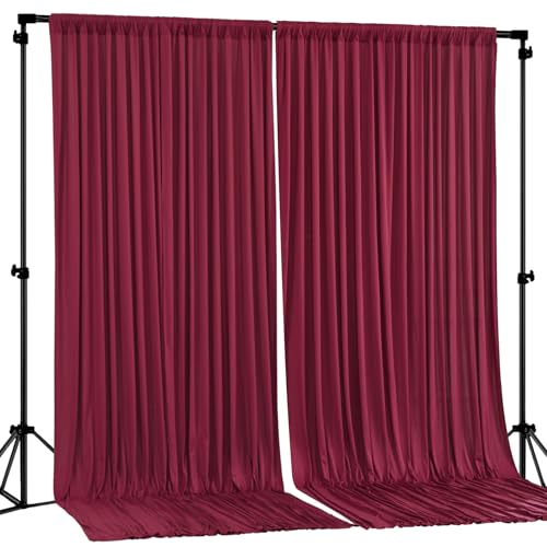 Burgundy Backdrop Curtain 2 Panels-Wrinkle-Free Champagne Curtains Polyester Photography Drapes for Baby Shower Birthday Party Photo Background Backdrop Stand- 8 X10FT (Burgundy)