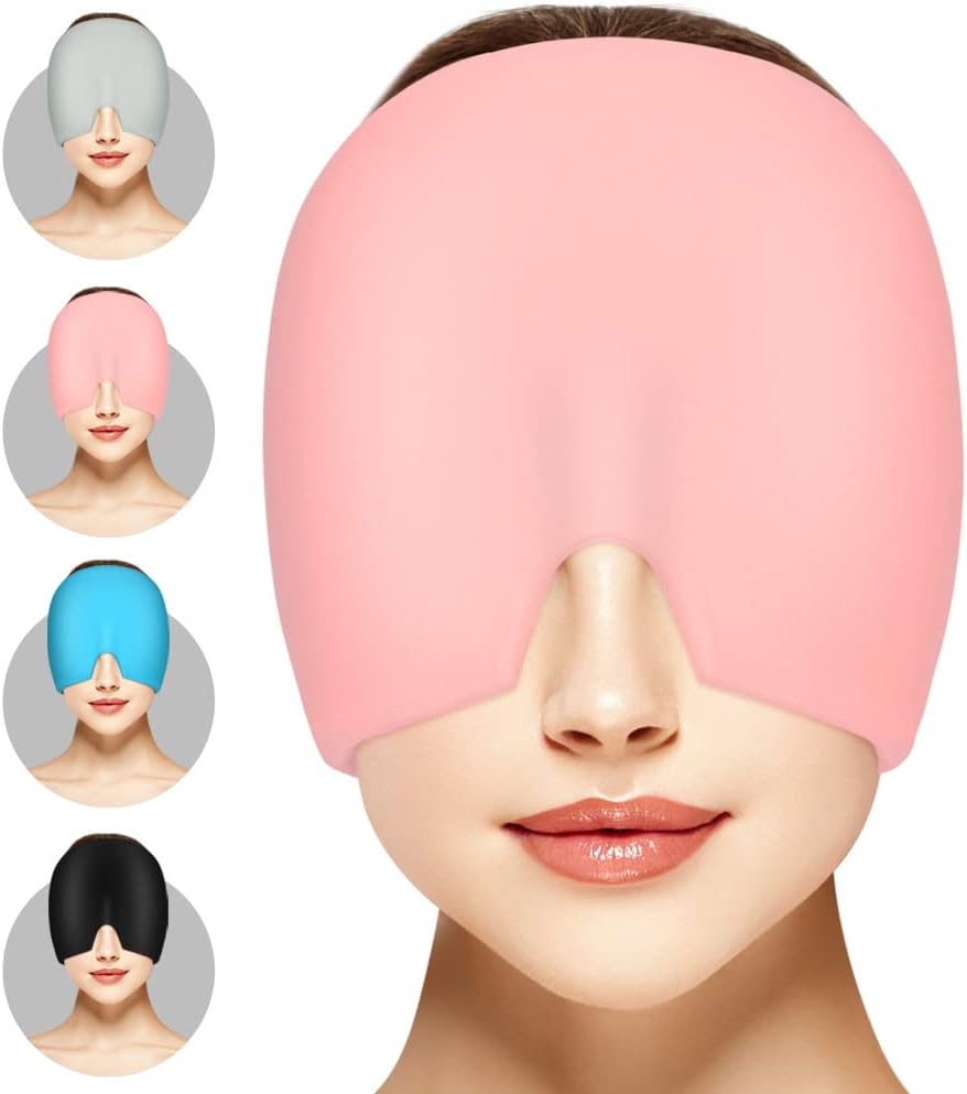 ACWOO Migraine Relief Cap, Reusable Cold Hot Therapy Migraine and Headache Relief Cap, Single-Sided Gel Ice Hot Head Wrap for Chronic Migraine, Tension Headache, Sinus Stress, Puffy Eyes (Pink)