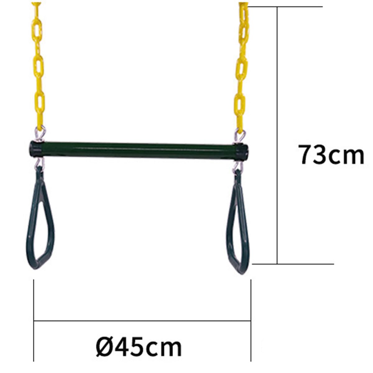 Barra de trapecio Heavy Du con anillos de gimnasio verdes – Juego de columpios de parque infantil para niños, ideal para diversión al aire libre, actividades de entrenamiento de equilibrio