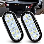 Nilight - TL-09 6 Inch Oval White LED Trailer Tail Lights 2PCS 10 LED w/Flush Mount Grommets Plugs IP67 Waterproof Reverse/Back Up Trailer Lights for RV Truck Jeep, 2 Years Warranty