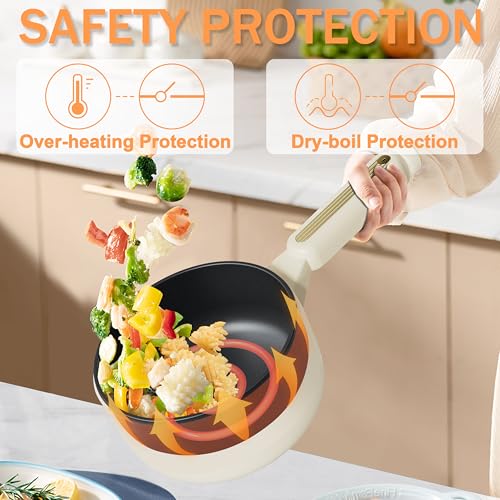 TOPWIT Electric Hot Pot - 2L Non-Stick Frying Pan, Multi-Functional Portable Cooker for Steak, Eggs, Fried Rice, Ramen, Soup, 250W/600W (Beige, Silicone Spatula Included) - Image 5