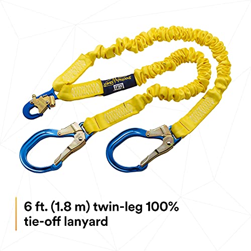 3M Dbi-Sala 6' Shockwave2 1 1516" Polyester Tubular Web Twin-Leg Tie-Off Shock-Absorbing Lanyard With Snap Hook And Aluminum Rebar Hooks On Leg Ends #TOP3