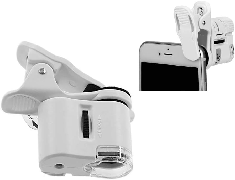 60X Magnifying Glass for Phone ClipOn Microscope Magnifier LED Lights Micro Universal Lens with