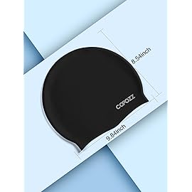 COPOZZ Adult Swim Caps, Silicone Waterproof Comfortable Swimming Cap for Women, Long and Short Hair(Black-12yrs+)