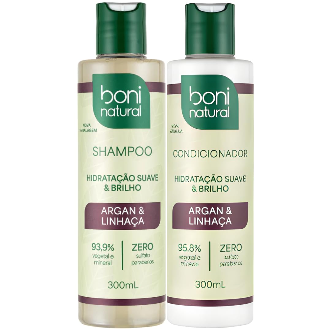 Kit Shampoo + Condicionador Boni Natural Argan Linhaca Vegano Sem Sulfato Hidratacao