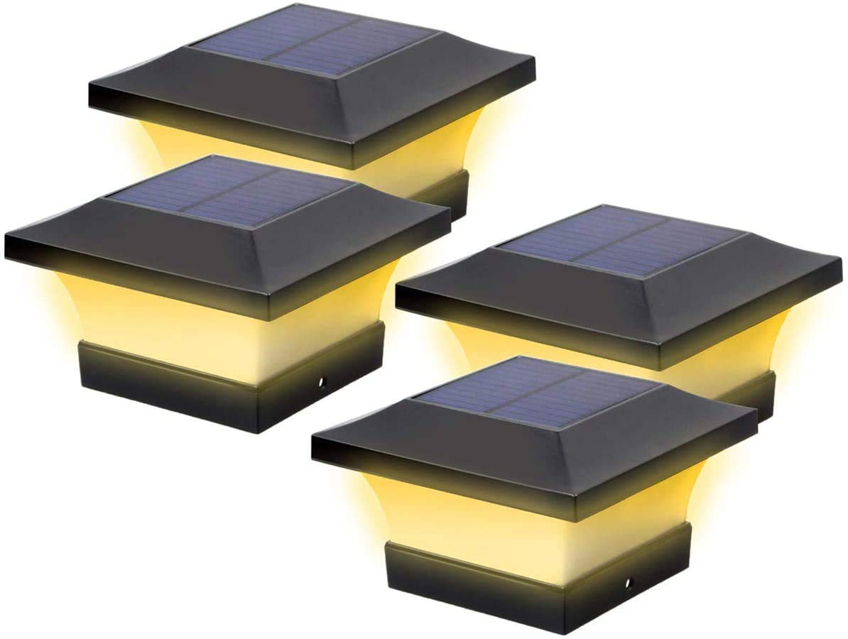HELCEKOU Solar Post Cap Light Outdoor Garden LED Pillar Waterproof Deck Fence Lights Landscape Lamp for Courtyards Pavilions Street Top Wall Warm (4 Pack)
