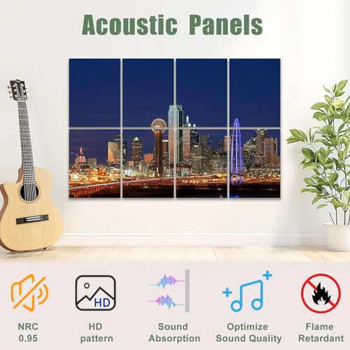 Paneles acústicos artísticos autoadhesivos Skyline Dallas Texas 8 unidades 48"x32" para oficina, hogar y estudio miniatura 4