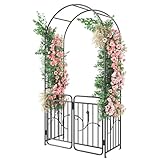 YITAHOME Garden Arch with Gate, Metal Garden Arbor for Climbing Plants Outdoor, Black Garden Archway for Lawn, Patio and Backyard, Wedding Arches for Ceremony