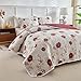 Shxime Floral Quilt Set 3 Pieces Queen Size White with Rose Botanical Spring Flower Quilt Bedding Set, Microfiber Lightweight Bedspread, Coverlet Set for All Seasons