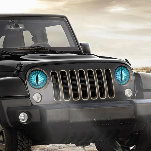 Image of 2PCS 2025 New Beast Eyes 3D Car Headlight Decal, Fun Round Head Light Devil Stickers and Decals for Cars Trucks, Compatible with JK JL TJ YJ CJ, Car Exterior Decoration Accessories (Blue)