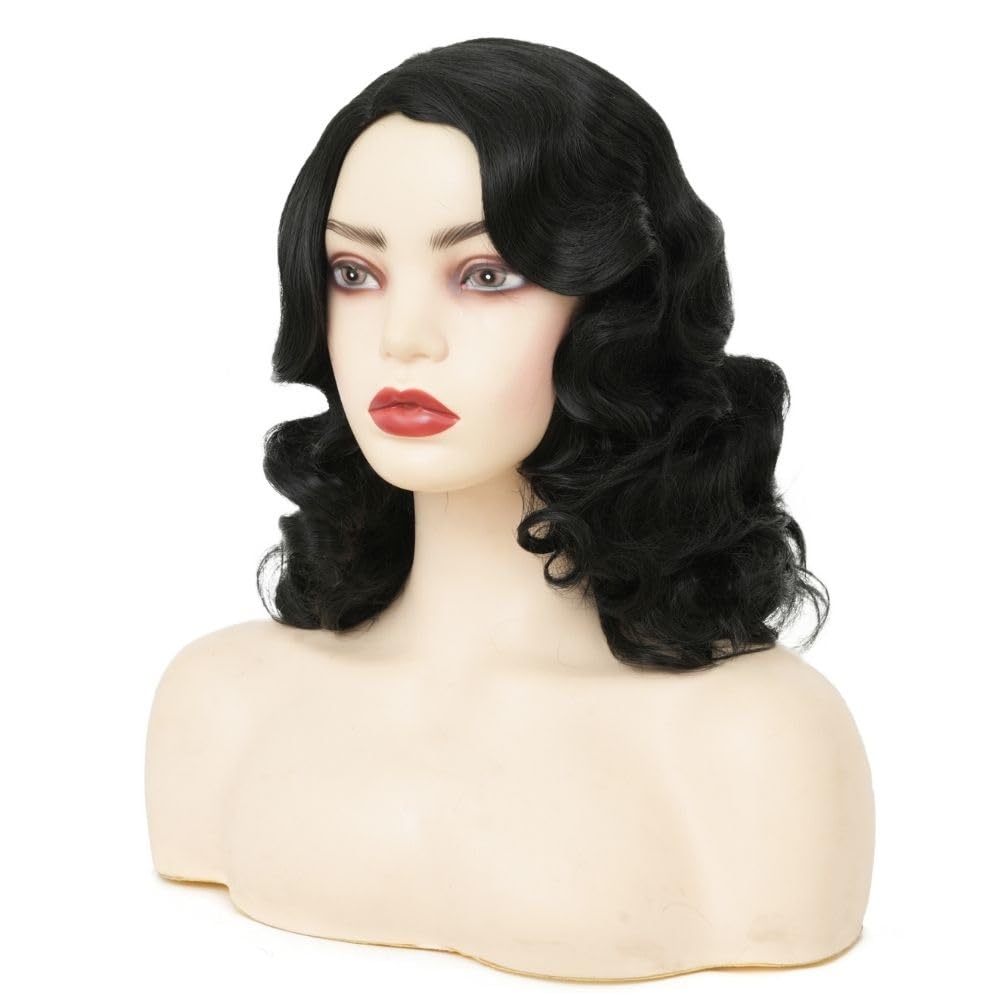 Black Curly Finger Wave Wigs for Women Long 1920s Wig Vintage Wigs Lady Synthetic Cosplay Costume Wig - Image 3
