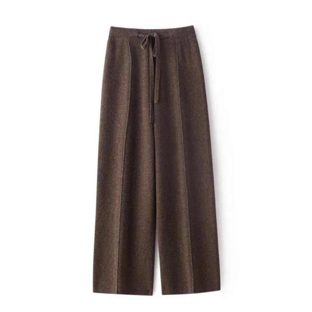 Pantaloni da donna in misto cashmere a gamba larga, tinta unita, in lana, stile casual