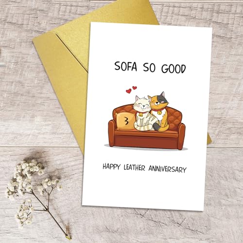 Qiliji-Funny-Cats-3rd-Anniversary-Card-Happy-Leather-Anniversary-Pun-Card-for-Husband-Wife-Cute-Third-Wedding-Anniversary-Card-for-Men-Women-3-Years-Anniversary-Card-Gift-for-Couple