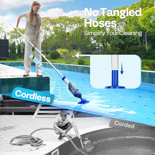 Image of VIVOHOME 40W Handheld Pool Vacuum18.5GPM Suction Long-Run 60min Battery | Cordless Pool Cleaner Powerful Motor Adjustable 9.12FT Pole for Above Ground & In-Ground Pools, Spas - Blue