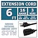 FNXPOW Indoor Outdoor Extension Cord 6 FT Waterproof, 16/3 Gauge Heavy Duty Black Extension Cords, 13A 1625W SJTW Extension Cord with 3 Prong Grounded Plug, Great for Tools, Lights, UL Listed.