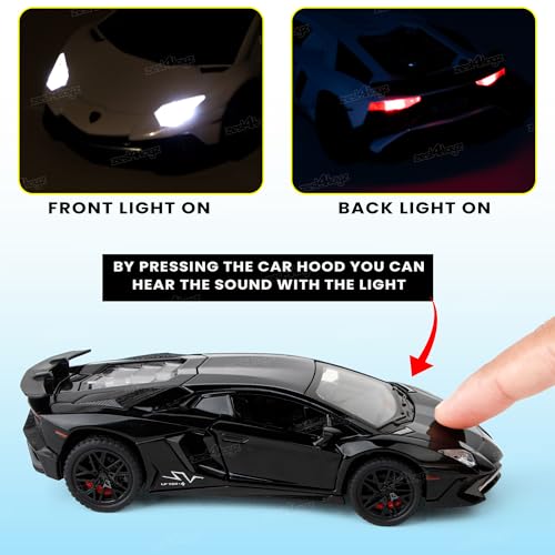 Image of Zest 4 Toyz Die-Cast Car Toy 1:32 Scale with Pull Back Action LED Lights Openable Doors Realistic Sound Sports Premium Collectible Model Metal Car for Kids and Adults - (Black)