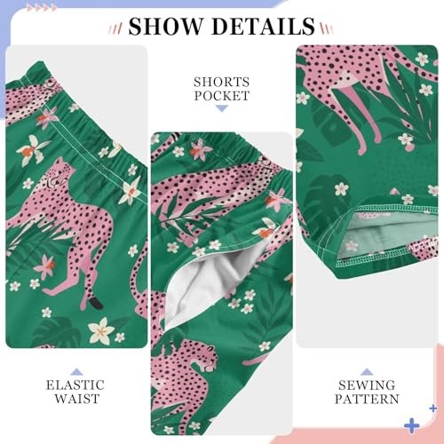 Cheetah Flowers Boys Long Pants Soft Trousers Elastic Waist Kids Lounge Bottoms with Pockets S-XL4