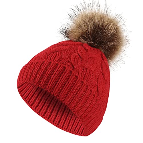 luoluoluo Kinder Mütze Schal Kinder Plus Samt Warmer Beanie Hüte Gradient Strickhut Warm Gestrickte Ddicke Skikappe mit Flusenkugel Cover