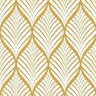 FENTIS Gold Stripe Wallpaper Peel and Stick Wallpaper Self Adhesive Contact Paper Sticky Back Plastic Vinyl Film Modern Wallpaper Removable Waterproof Roll for Kitchen 44.5x500cm