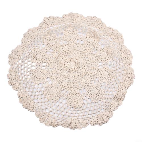babominimer Mantel redondo de encaje de 50 cm, mantel floral de algodón de ganchillo para comedor en casa, cafetería, decoración de hotel, accesorio de mesa de estilo vintage rústico y boda (beige)