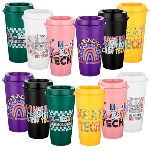 SiliFine 12 Pcs X-Ray Technologist Week Gifts Bulk 16 oz Tumbler with Lids Radiographer Thank You Cups Reusable Travel Coffee Mug X-Ray Technologist Appreciation Gift Radiology Tech Student Essentials