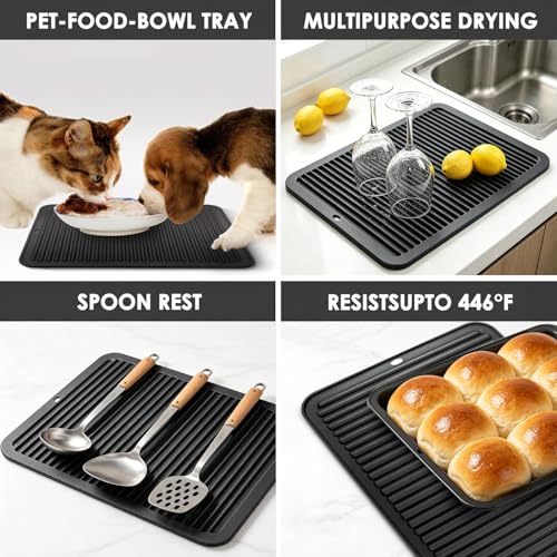Image of Black Silicone Trivet 16'' X 12'' Silicone Hot Pads for Kitchen Nonslip and Heat Resistant Hot Pads Trivets for Kitchen Quartz Countertops (Black)