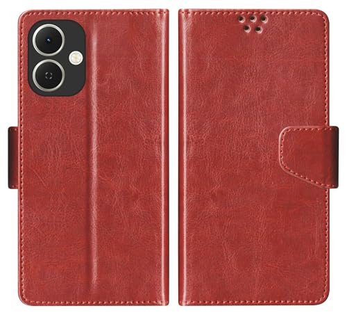 Image of SBMS Flip Cover for Tecno Spark GO 2 Back Cover Case with Magnatic Closure | Inbuilt Stand | Card & Money Pocket (Brown)