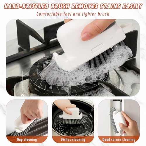 Mesen 3-in-1-Rillen-Reinigungsbürste für Fensterschiene, Multifunktions Fugenreinigungsbürste mit harten Borsten, Fugenreiniger Griffbürste für Fenster Küchen Badezimmer (Orange + Grau)