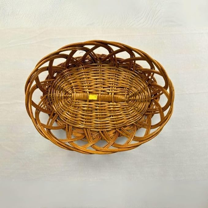 Benares Souvenirs Handcrafted Open Weave Eco-Friendly Wicker Basket (Daliya) Boho Serving Basket Made with Bamboo Cane and Wooden | Perfect for Fruit, Vegetables, Flowers, and Kitchen Use 2