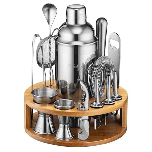 Mixology Bartender Kit: 15-Piece Bar Set Cocktail Shaker Set with Stylish Bamboo Stand | Perfect for Home Bar Tools Bartender Tool Kit and Martini Cocktail Shaker for Awesome Drink Mixing Experience