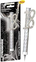 18 Years Fountain Light Candle with Silver Glitter Number – Magic Flambè for Cake and Sweets – Ideal for Birthdays, Parties, Anniversaries etc. K1/Cat.1