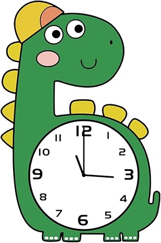 Reloj de pared Green Dinosaur Cartoon Wall Clock Child Silent Kawaii Hanging Clock Colorful Animal Cute Wall Clock for Kids Rooms Nursery Office Home
