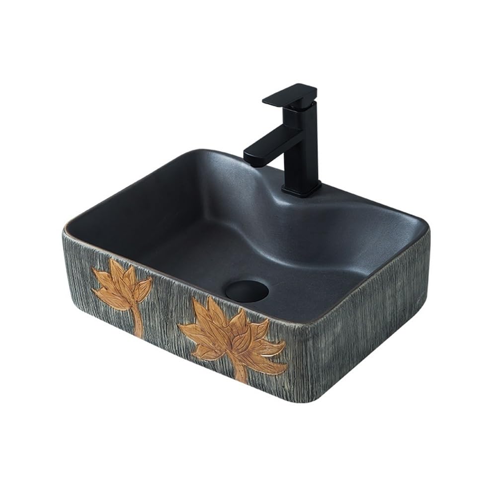 Countertop Bathroom Vessel Retro Countertop Square Wash Basin Bathroom Balcony Home Sink with Faucet Cloakroom Sink
