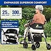 Foldable Rollator Walker for Seniors with Seat, Lightweight 2 In 1 Rolling Walkers Wheelchair Combo for Adult, Transport Chair with Brakes, Adjustable Seat & Handle, 300 Lb. Weight Capacity, Champagne
