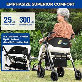 Foldable Rollator Walker for Seniors with Seat, Lightweight 2 In 1 Rolling Walkers Wheelchair Combo for Adult, Transport Chair with Brakes, Adjustable Seat & Handle, 300 Lb. Weight Capacity, Champagne
