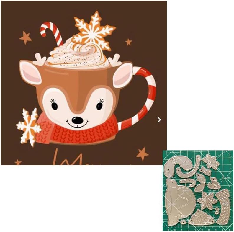 Miniatura 6 de Taza de ciervo de Navidad troquelada de metal, troqueles de corte, tazas de ciervos de Navidad, tarjetas de papel, plantillas de corte para