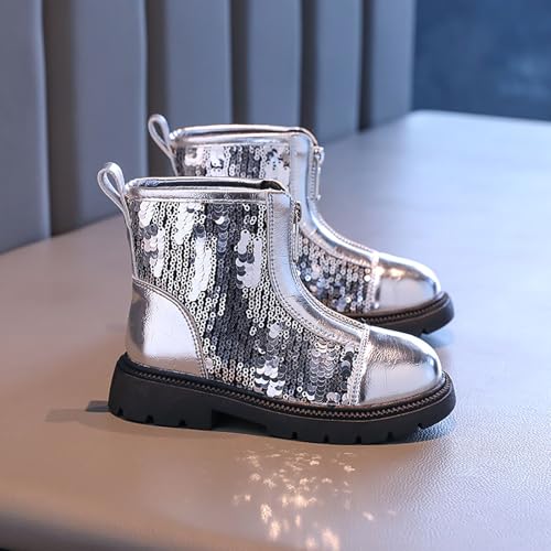 IWIHMIV Girls Ankle Booties Toddler Glitter Boots Girls Boots Kids Ankle Boots Comfortable Girls Zipper Booties Girls Short Boots3