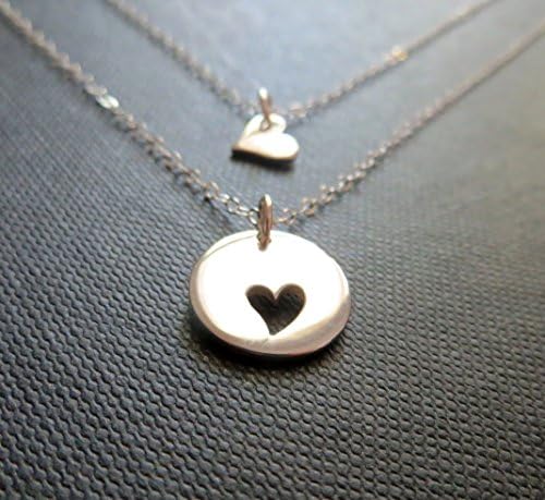 Mother and daughter necklace set, mother of the bride gift, 925 sterling silver, wedding day, love heart