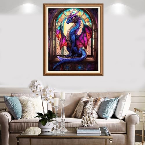 Image of Redxing Stamped Cross Stitch Kits Full Range of Embroidery Starter Kits- Needlepoint Counted Cross Stitch Kits for Beginner Adults 11CT Printed Embroidery Kit-Colorful Dragon Arch 16x20 inch