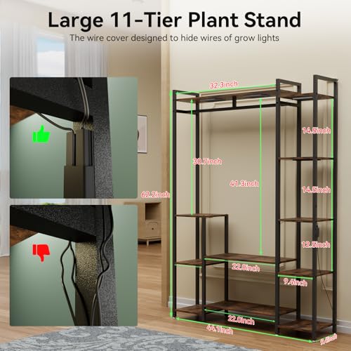 Image of Plant Stand Indoor with Grow Lights 11 Tiered Wood Indoor Plant Shelf 62 inch Tall Plant Stand Metal Frame for Indoor Plants Multiple Flower Pot Holder, Large Plant Rack for Living Room Patio Corner