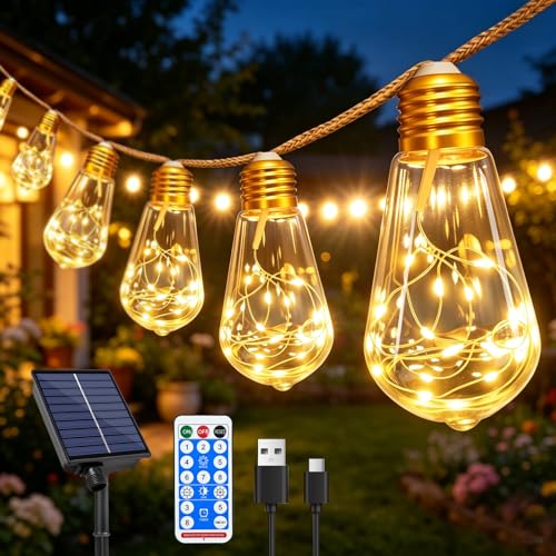 PATEMZON Guirlande Solaire Extérieur 7.5M avec 16 Ampoules, LED Guirlande Lumineuse Solaire Étanche, 8 Modes Guirlande Guinguette Exterieure Temporisé, Vintage...