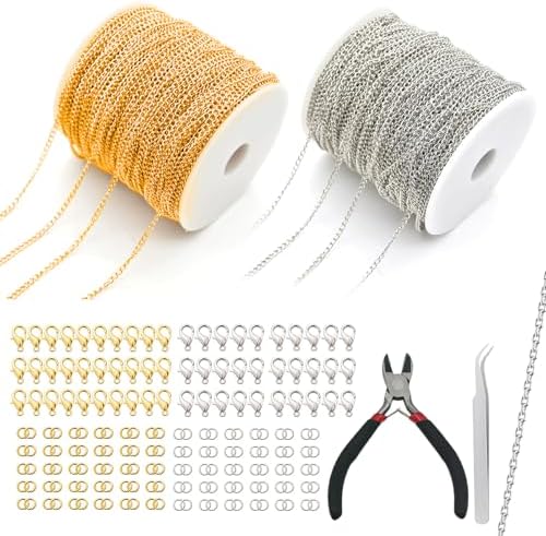 Rairsky 10m Gold Silver Chain for Jewellery Making Supplies, 2.4 mm DIY ...