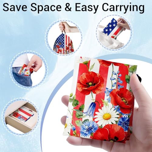 Image of USA Flag Grip Bag Butterfly Floral 4 th of July Drawstring Bag for Gym