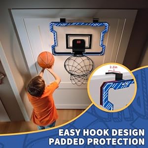 Mini Basketball Hoop Indoor with Scoreboard Door Basketball Hoop with 3 Balls Inflator Basketball Toy Gifts for Kids Boys Girls Teens Adults Suit for BedroomOfficeOutdoorPool Blue