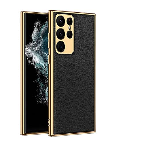 For Samsung S22ultra case Electroplate Soft Bumper Silicone Back Cover Leather Compatible with Samsung Galaxy S22 Ultra 5G 6.8 inch 2022 Case Cover with Camera Protection Shockproof Phone Case (Black)