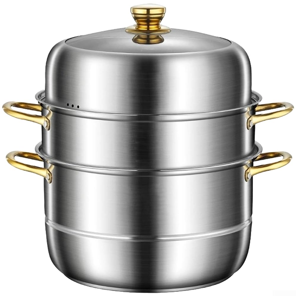 Marmite Vapeur 28cm Acier Compatible Induction Grande Capacité(3 floors)