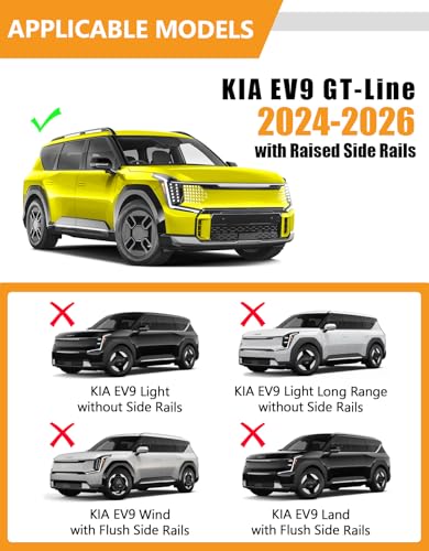 Image of KINGGERI 300lbs Lockable Roof Rack Cross Bars Compatible with Kia EV9 2024-2026 GT-Line (Not for Wind & Land) with Raised Side Rails, Heavy Duty Aluminum Roof Rails Crossbars Luggage Accessories