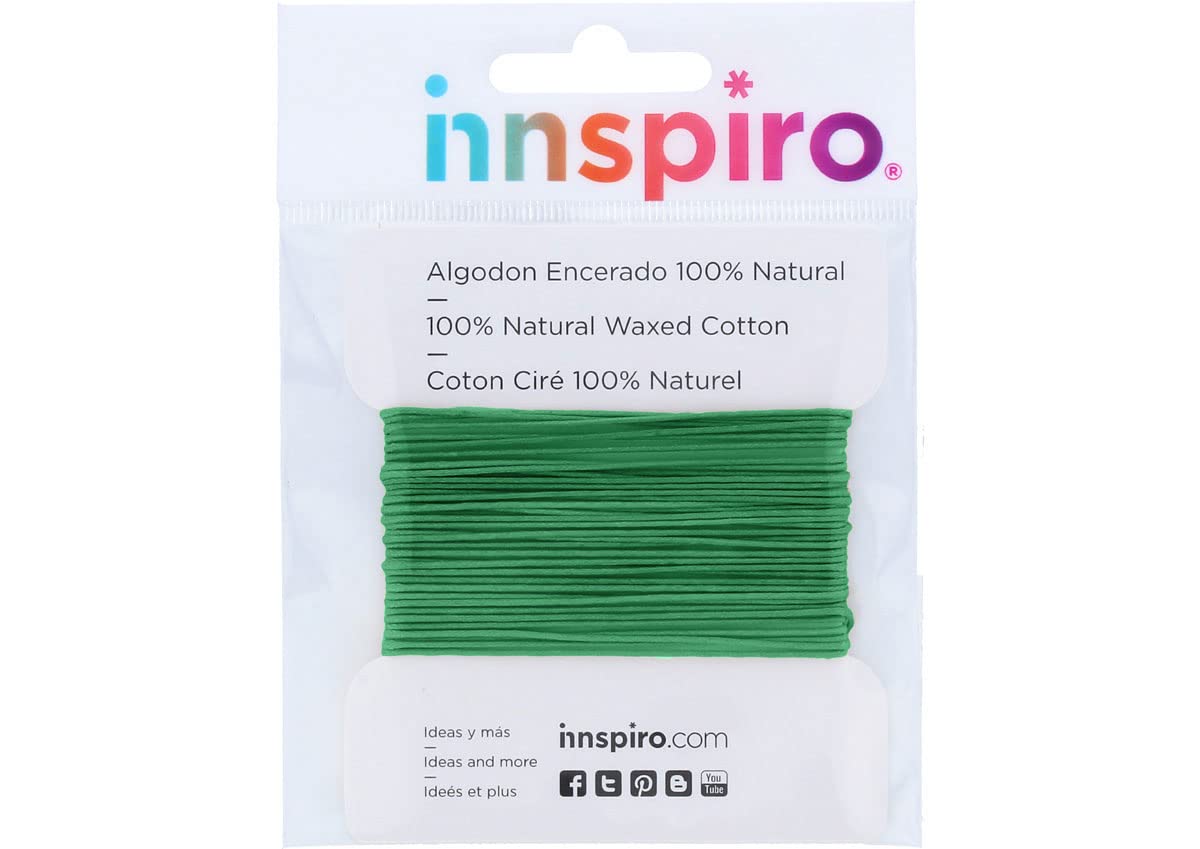 INNSPIRO Fine Waxed Cotton Cord, Green Parrot 1.5 mm, 5 m.