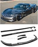 for 2005-2013 Chevrolet Corvette C6 Wide Body Models | ZR1 Style Front Bumper Lip Splitter with Side Skirts Rocker Panel Mud Flap Pair (ABS Plastic - Painted Glossy Black)